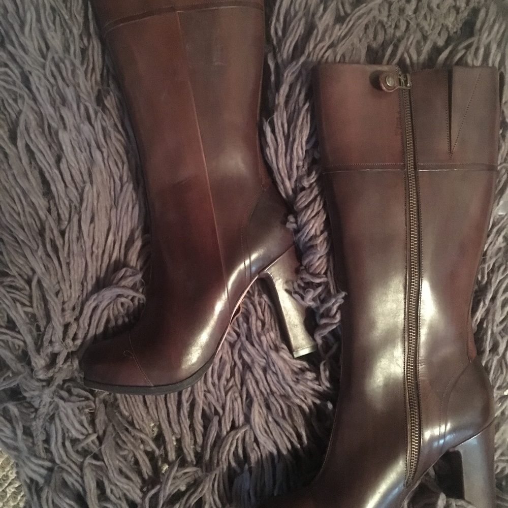 Never Worn ..Brown Leather Upper Calf Length Boot